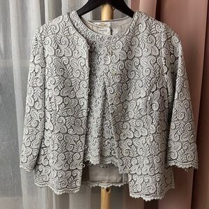 Talbots Silver Lace Top and jacket set sz 8